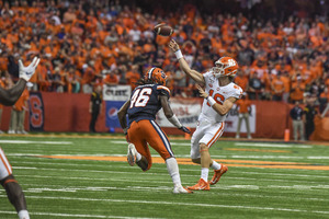 Syracuse held Clemson's star running back, Travis Etienne, to 76 yards rushing on Saturday. 