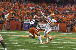 Clemson quarterback Trevor Lawrence hit a career-high with 395 passing yards on Saturday night. 