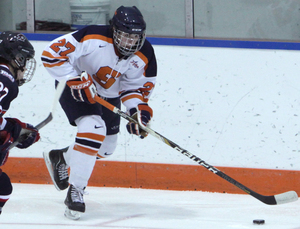 Shiann Darkangelo, a sophomore forward, was called for hooking with 2:49 left in the second period. She was also called for a five-minute major after shoving a Robert Morris player in the head, which eventually got her ejected from the game.