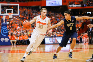 Trevor Cooney — pictured here in SU's loss to Pittsburgh on Saturday — sparked the Syracuse win on Tuesday, scoring three huge baskets down the stretch to secure the win.  