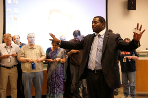 Raheem Mack, men’s outreach program assistant coordinator at Vera House, gives a presentation as part of the White Ribbon Campaign in 2013. 