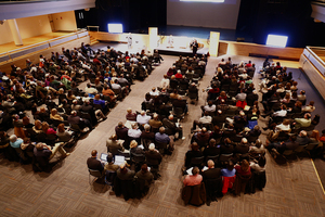 Members of the university community gathered in Goldstein Auditorium to learn more about the Campus Framework this week.