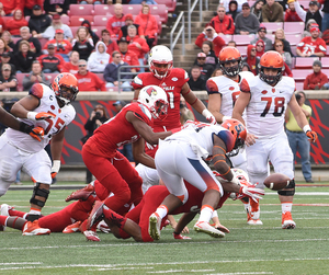 Syracuse must replace Rob Trudo (55) and two others on the offensive line. Jason Emerich (78) is among the returning starters.