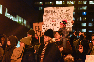 About 120 members of the Syracuse community gathered in the downtown at Clinton Square on Wednesday to protest protest against Donald Trump’s election as president of the U.S. 