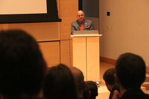 Mike Tirico, a Syracuse University alumnus, accepted the 2017 Marty Glickman Award for Leadership in Sports Media on Tuesday at the S.I. Newhouse School of Public Communications.