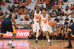 Howard Washington, pictured against Southern New Hampshire, played 24 minutes on Saturday, exceeding his previous season-high of 10 minutes because of double overtime and Frank Howard's fouling out.