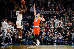 Braedon Bayer played the final six and a half minutes against Michigan State in the NCAA Tournament. 