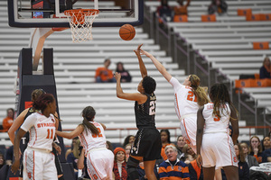 Engstler, pictured against Wake Forest, has offered an interior stopper to a defense that's allowed 29 points in the paint per game in the last four contests.