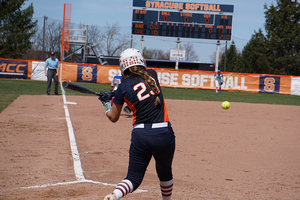 Lailoni Mayfield swings at a pitch earlier this season. 