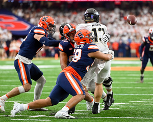 Denis Jaquez Jr. went down in the fourth quarter of Syracuse's loss to North Carolina and had to be helped off the field. 