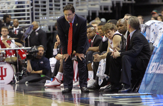 Head coach Tom Crean of the Indiana Hoosiers looks on from the sideline late in the game against the Syracuse Orange.