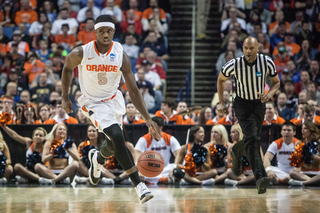 C.J. Fair runs the floor. The senior logged a double-double with 14 points and 11 rebounds.