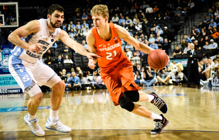 Freshman forward Marek Dolezaj, who erupted for a career-high 20 points Tuesday, drives left. He had six points and took five shots on Wednesday. 