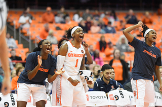 Raven Fox celebrates during Syracuse's win.